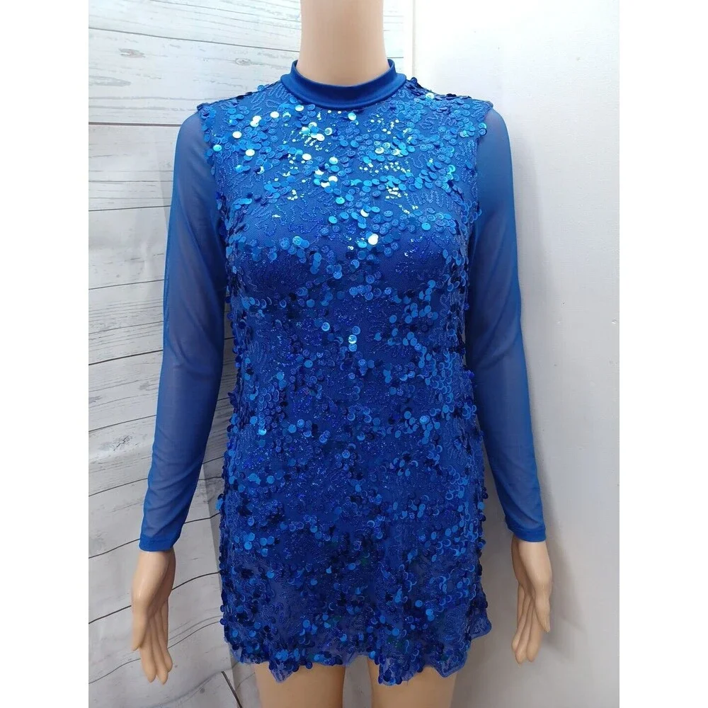 Courtain Call Dance Leotard Child XL Blue Gymnastics Costume Sequined
